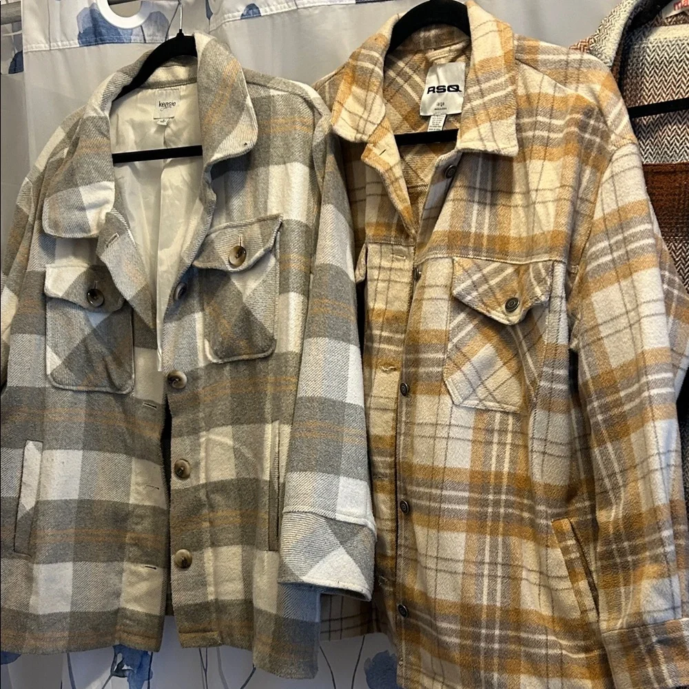 ASOS Plaid Button-Up Jackets in Gray and Tan - Picture 2 of 5